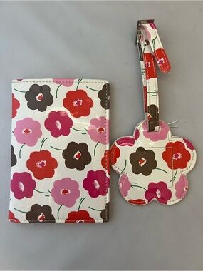 Floral Passport Holder & Luggage Tag Set - Pink, Red, Brown Flowers